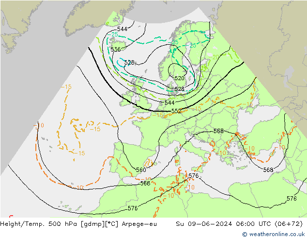 Height/Temp. 500 hPa Arpege-eu Su 09.06.2024 06 UTC