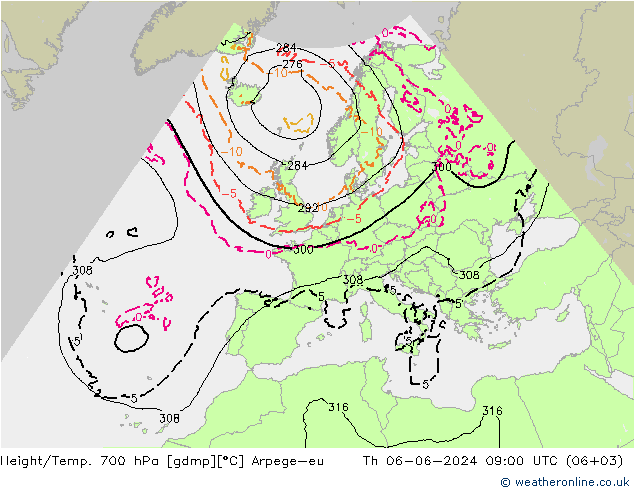 Height/Temp. 700 hPa Arpege-eu Qui 06.06.2024 09 UTC