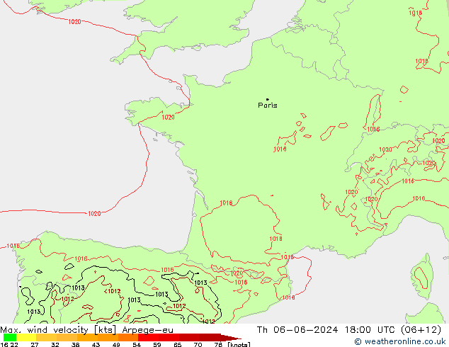 Max. wind snelheid Arpege-eu do 06.06.2024 18 UTC