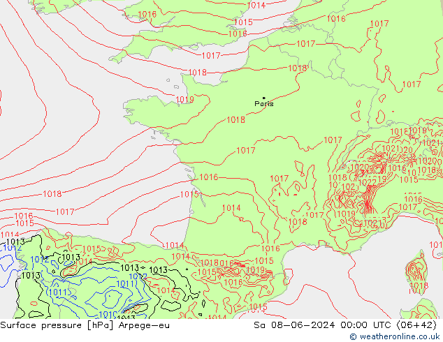 Surface pressure Arpege-eu Sa 08.06.2024 00 UTC