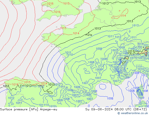 pression de l'air Arpege-eu dim 09.06.2024 06 UTC