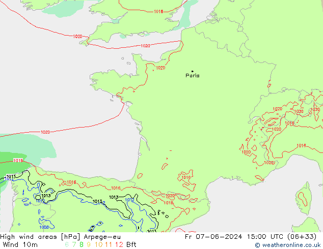 High wind areas Arpege-eu Fr 07.06.2024 15 UTC