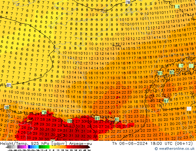 Hoogte/Temp. 925 hPa Arpege-eu do 06.06.2024 18 UTC