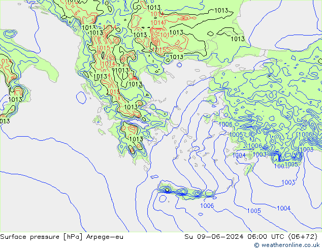 Presión superficial Arpege-eu dom 09.06.2024 06 UTC