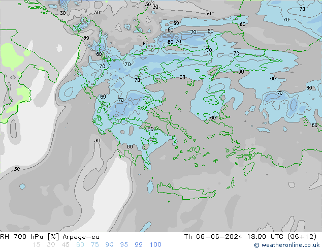 RH 700 hPa Arpege-eu Th 06.06.2024 18 UTC