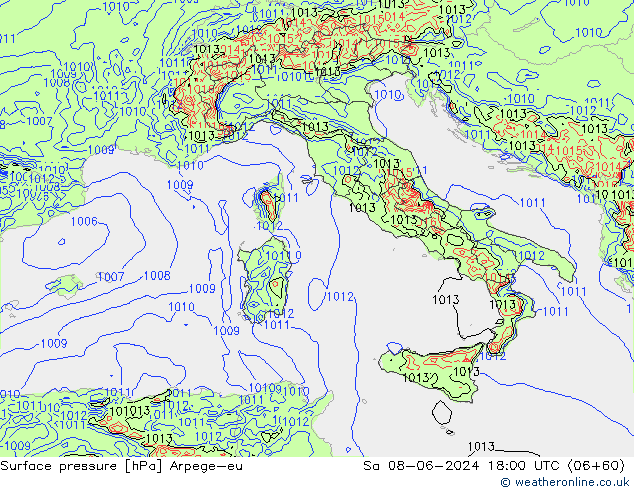 Surface pressure Arpege-eu Sa 08.06.2024 18 UTC