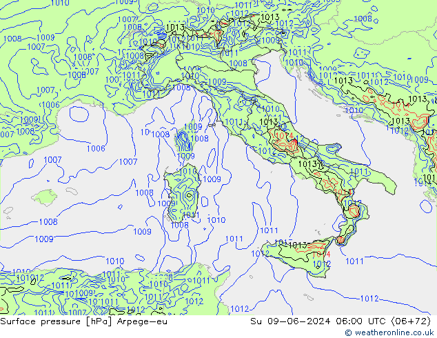 Surface pressure Arpege-eu Su 09.06.2024 06 UTC