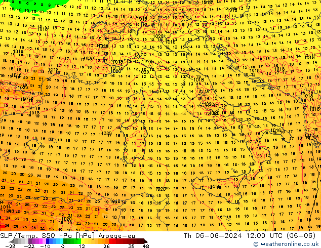 SLP/Temp. 850 hPa Arpege-eu gio 06.06.2024 12 UTC