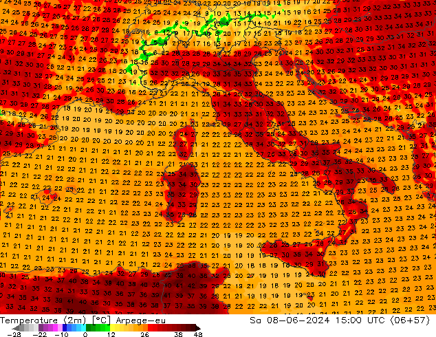 Temperature (2m) Arpege-eu Sa 08.06.2024 15 UTC