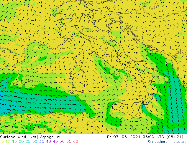 Vento 10 m Arpege-eu Sex 07.06.2024 06 UTC