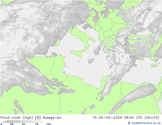 vysoký oblak Arpege-eu Čt 06.06.2024 09 UTC