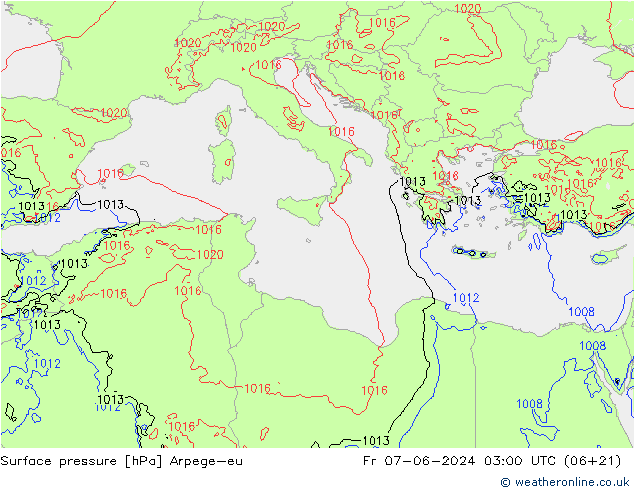 Presión superficial Arpege-eu vie 07.06.2024 03 UTC