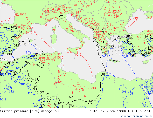 Atmosférický tlak Arpege-eu Pá 07.06.2024 18 UTC