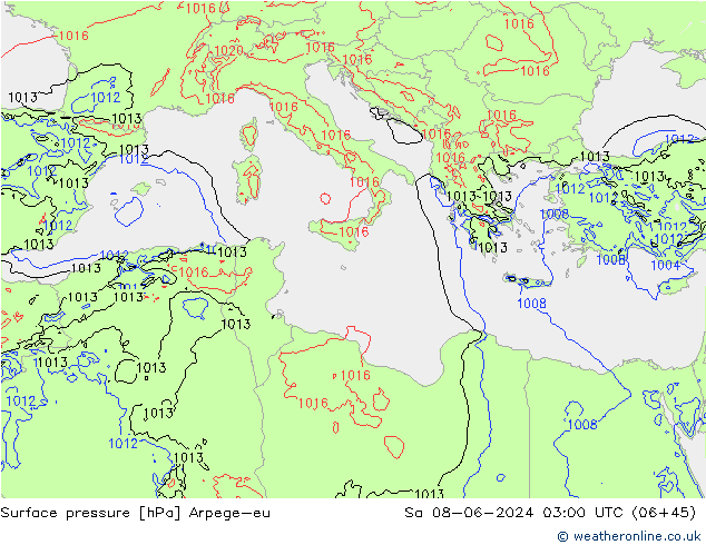 Surface pressure Arpege-eu Sa 08.06.2024 03 UTC