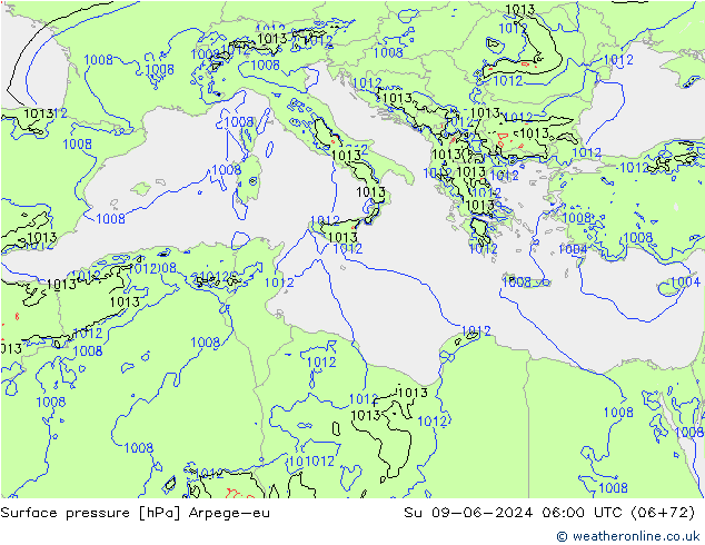 Luchtdruk (Grond) Arpege-eu zo 09.06.2024 06 UTC