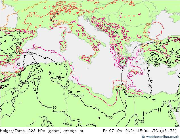 Height/Temp. 925 hPa Arpege-eu Sex 07.06.2024 15 UTC