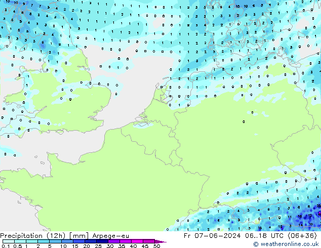 Yağış (12h) Arpege-eu Cu 07.06.2024 18 UTC