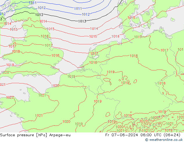 Pressione al suolo Arpege-eu ven 07.06.2024 06 UTC