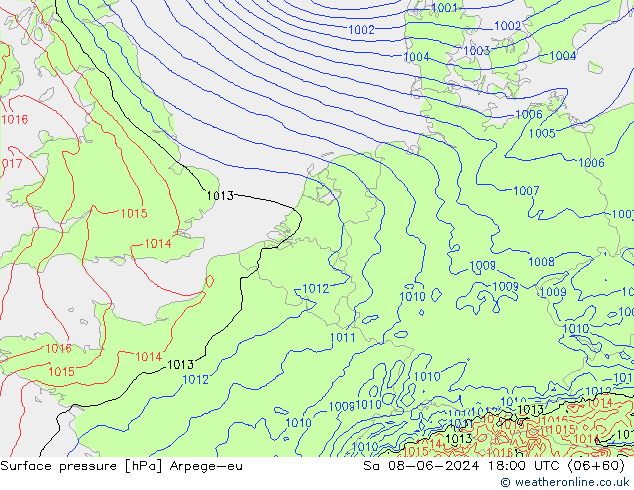 Luchtdruk (Grond) Arpege-eu za 08.06.2024 18 UTC