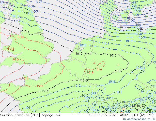 Surface pressure Arpege-eu Su 09.06.2024 06 UTC