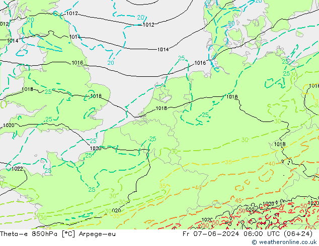 Theta-e 850hPa Arpege-eu Fr 07.06.2024 06 UTC