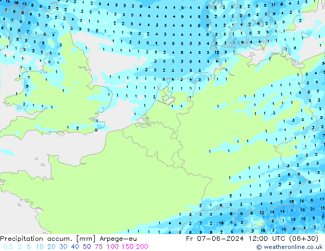 Precipitation accum. Arpege-eu ven 07.06.2024 12 UTC