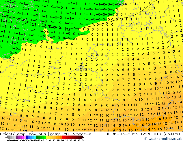 Height/Temp. 850 hPa Arpege-eu Qui 06.06.2024 12 UTC