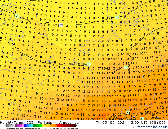 Height/Temp. 925 hPa Arpege-eu Qui 06.06.2024 12 UTC