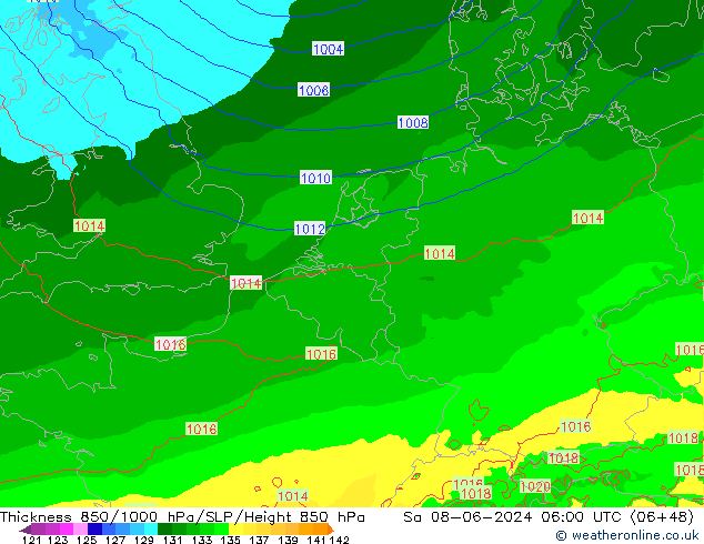 Thck 850-1000 hPa Arpege-eu So 08.06.2024 06 UTC