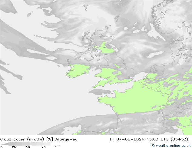 Wolken (mittel) Arpege-eu Fr 07.06.2024 15 UTC