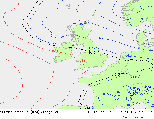 Surface pressure Arpege-eu Su 09.06.2024 06 UTC