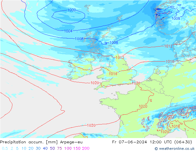 Precipitation accum. Arpege-eu Sex 07.06.2024 12 UTC