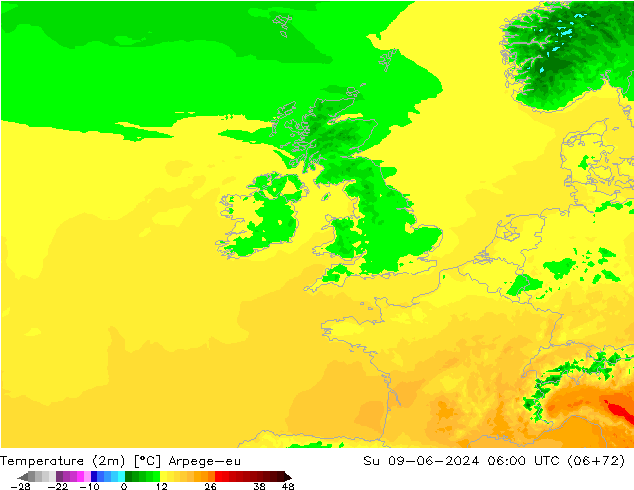 Temperature (2m) Arpege-eu Su 09.06.2024 06 UTC