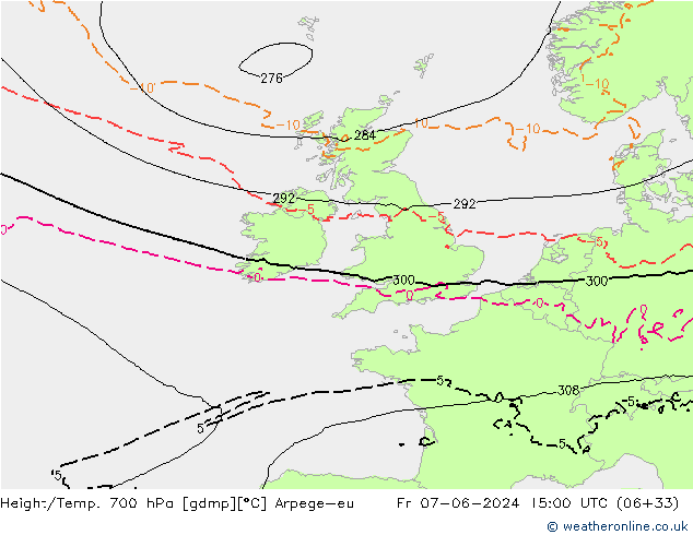 Height/Temp. 700 hPa Arpege-eu Fr 07.06.2024 15 UTC