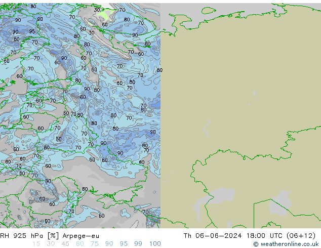 RH 925 hPa Arpege-eu gio 06.06.2024 18 UTC