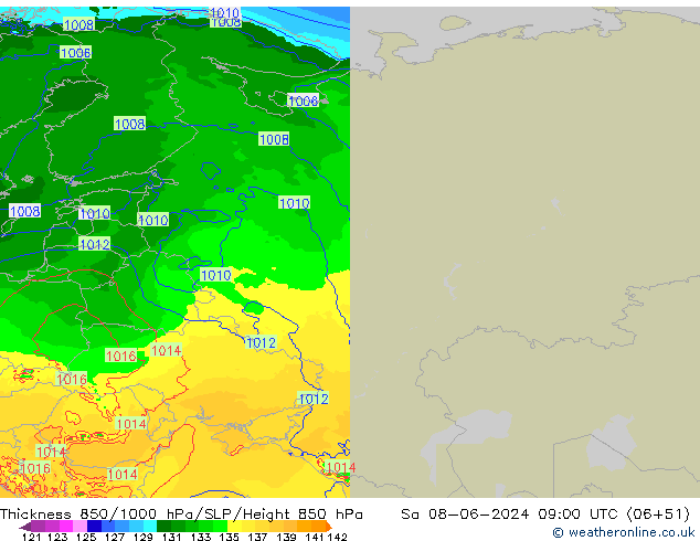 850-1000 hPa Kalınlığı Arpege-eu Cts 08.06.2024 09 UTC