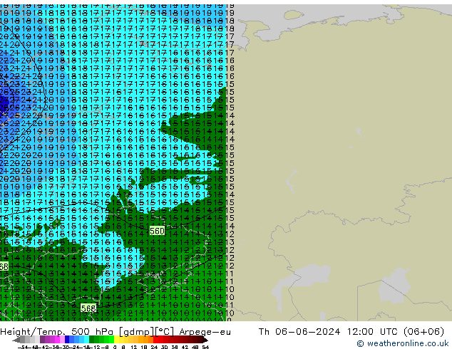 Height/Temp. 500 hPa Arpege-eu czw. 06.06.2024 12 UTC