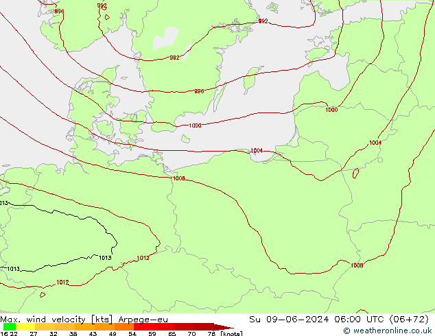 Maks. Rüzgar Hızı Arpege-eu Paz 09.06.2024 06 UTC