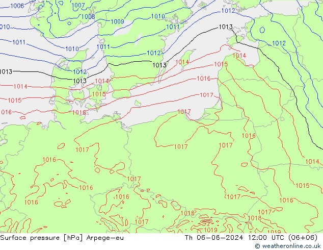 Surface pressure Arpege-eu Th 06.06.2024 12 UTC