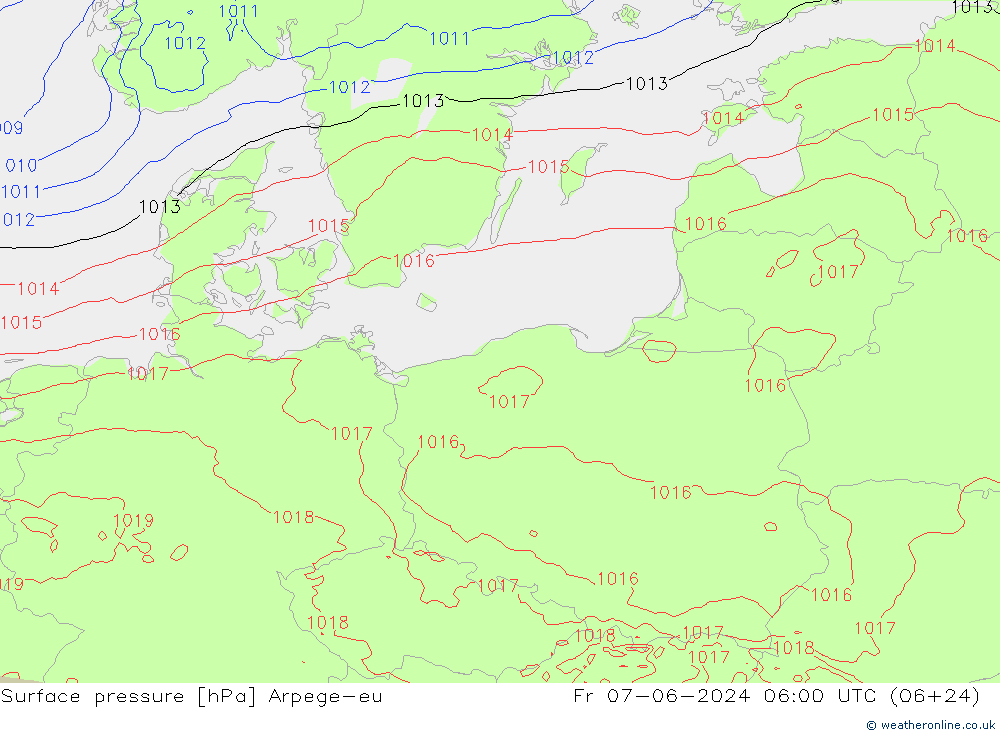 Surface pressure Arpege-eu Fr 07.06.2024 06 UTC