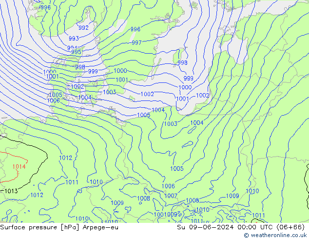 Surface pressure Arpege-eu Su 09.06.2024 00 UTC