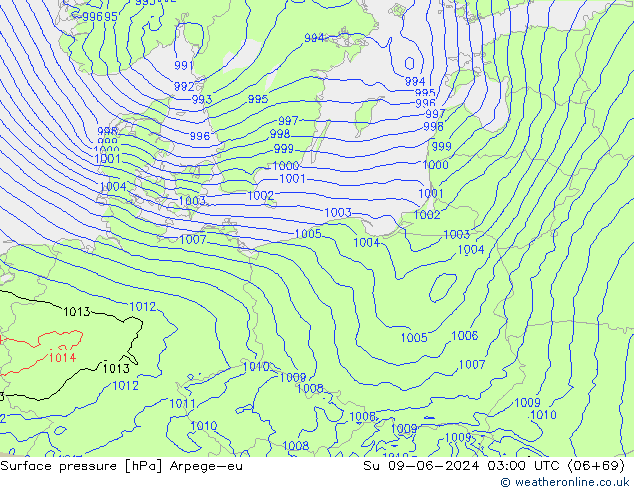 Atmosférický tlak Arpege-eu Ne 09.06.2024 03 UTC