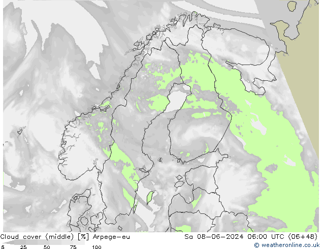 oblačnosti uprostřed Arpege-eu So 08.06.2024 06 UTC
