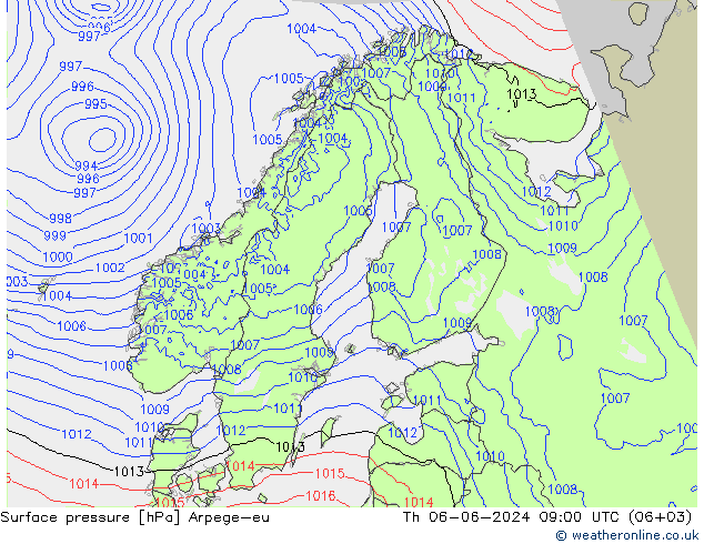 Presión superficial Arpege-eu jue 06.06.2024 09 UTC