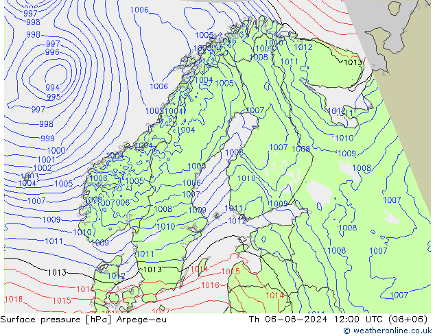 приземное давление Arpege-eu чт 06.06.2024 12 UTC