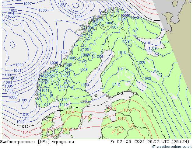 Yer basıncı Arpege-eu Cu 07.06.2024 06 UTC