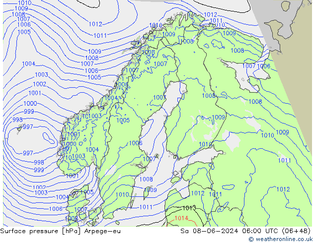 приземное давление Arpege-eu сб 08.06.2024 06 UTC