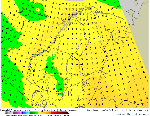 Height/Temp. 850 hPa Arpege-eu Dom 09.06.2024 06 UTC