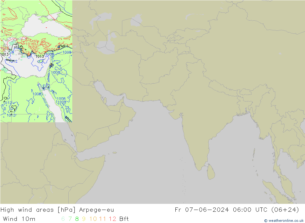 High wind areas Arpege-eu пт 07.06.2024 06 UTC