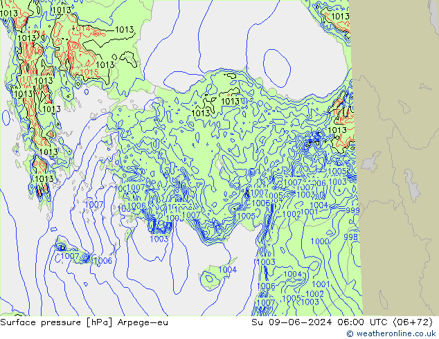 Presión superficial Arpege-eu dom 09.06.2024 06 UTC